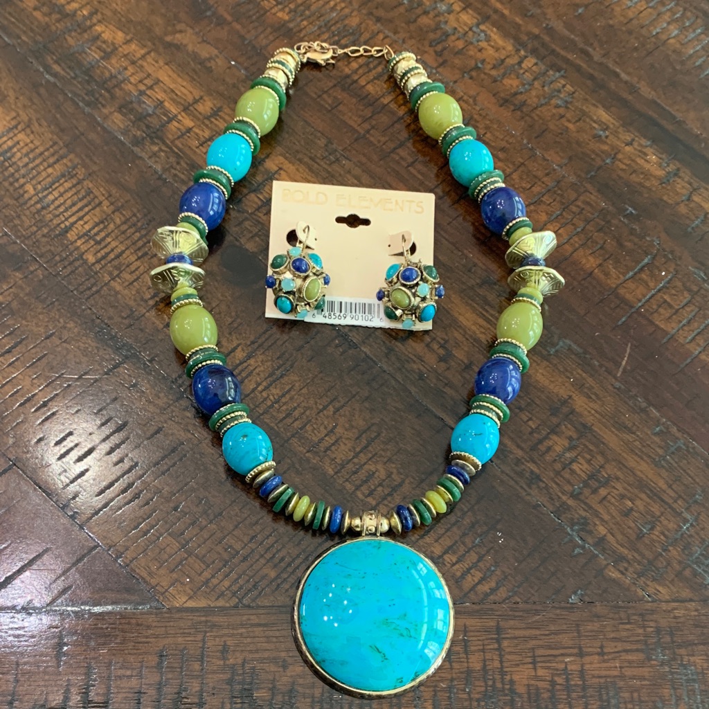 Bold Elements Turquoise And Blue Statement Necklace 8$